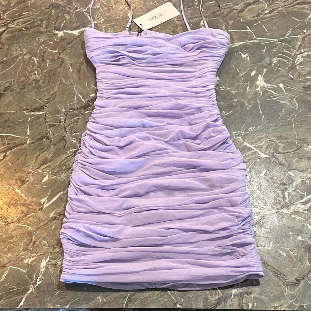 House of CB Windsor Lilac Ruched Mini Dress